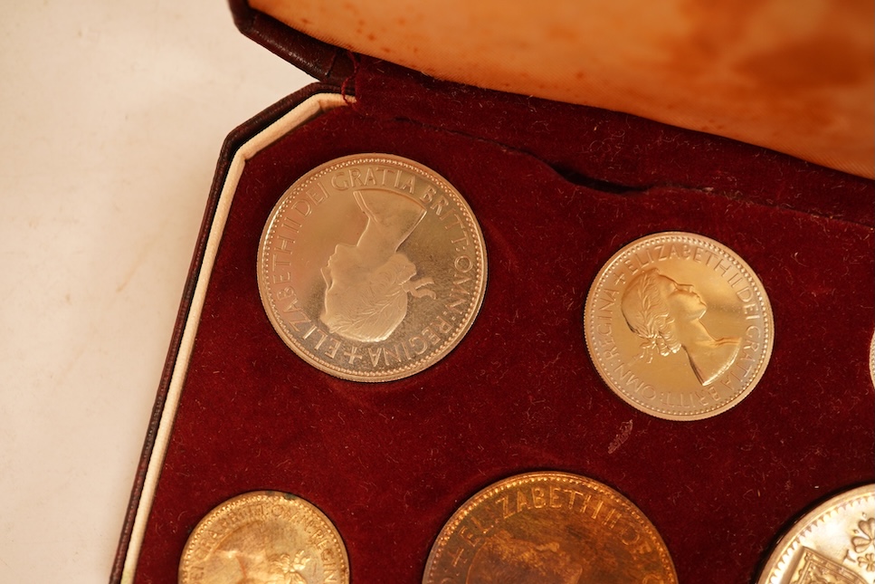 British coins, Elizabeth II, 1953 coronation proof coin set, UNC retaining much lustre, the fitted case with staining to the interior